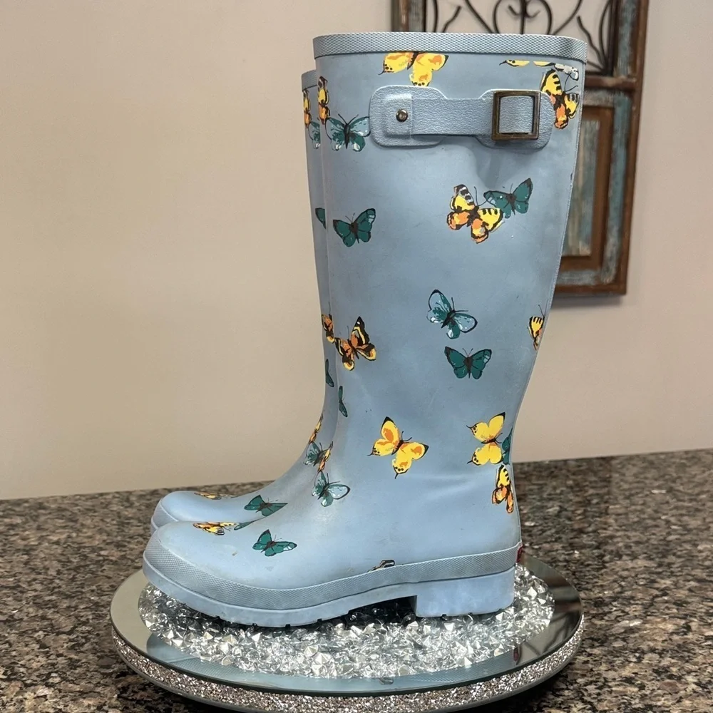 Chooka Light Blue Boots with Butterfly Design